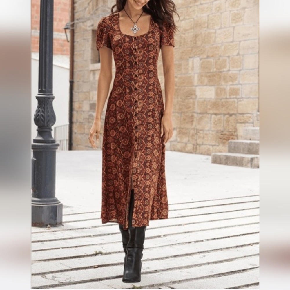 Euc Peruvian Connection Tabriz Button Front Dress - image 4